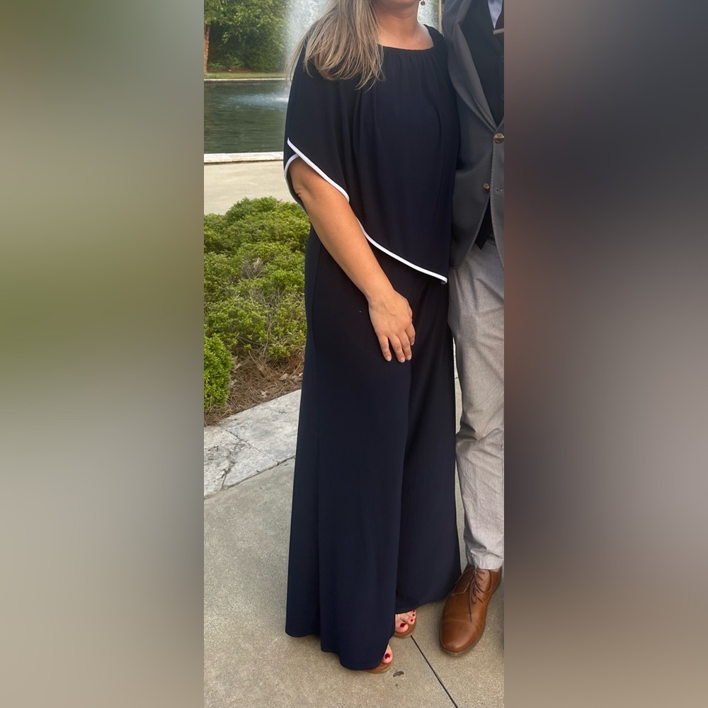 Chaus Navy Blue Off-Shoulder Jumpsuit